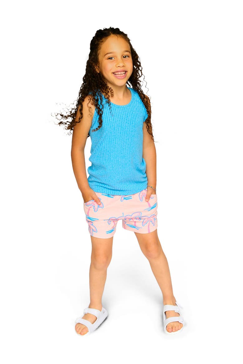 French Terry Straight Cut Palm Shorts, Alternate, color, Light Pink Palm Print