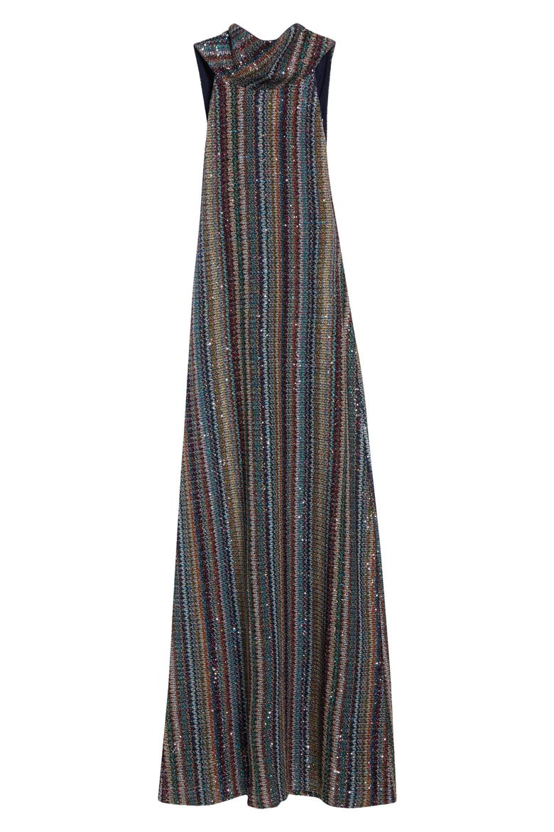 Sequin Cowl Neck Knit Maxi Dress, Main, color, SMSQW-MULTI BLUE RED BEIGE