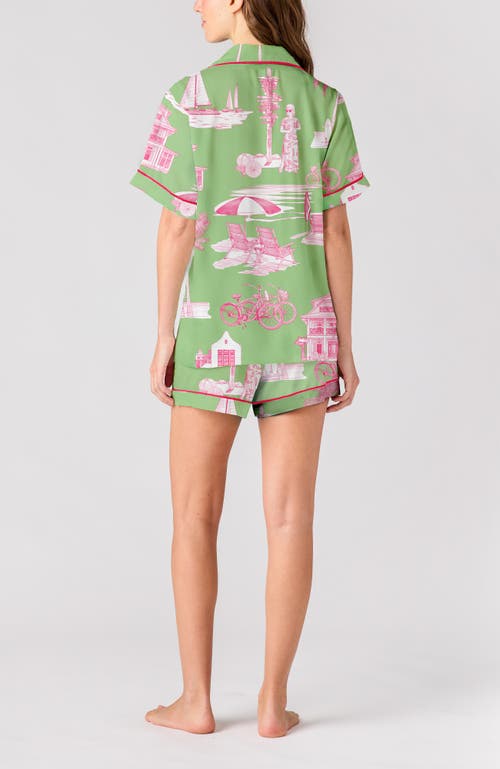 Katie Kime Florida Toile Pajama Short Set In Green Pink In Green
