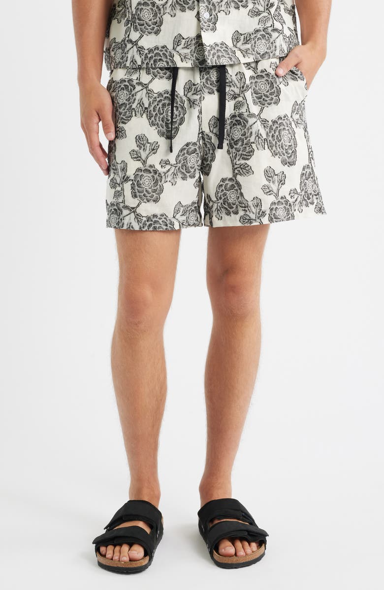 RIZORT Nathan Floral Drawstring Shorts, Main, color, White/ Black