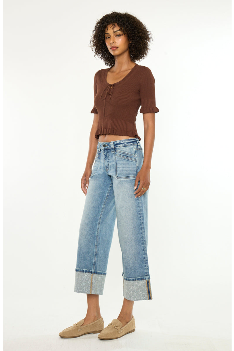 Anley Mid Rise Crop Wide Jeans, Alternate, color, Medium Wash