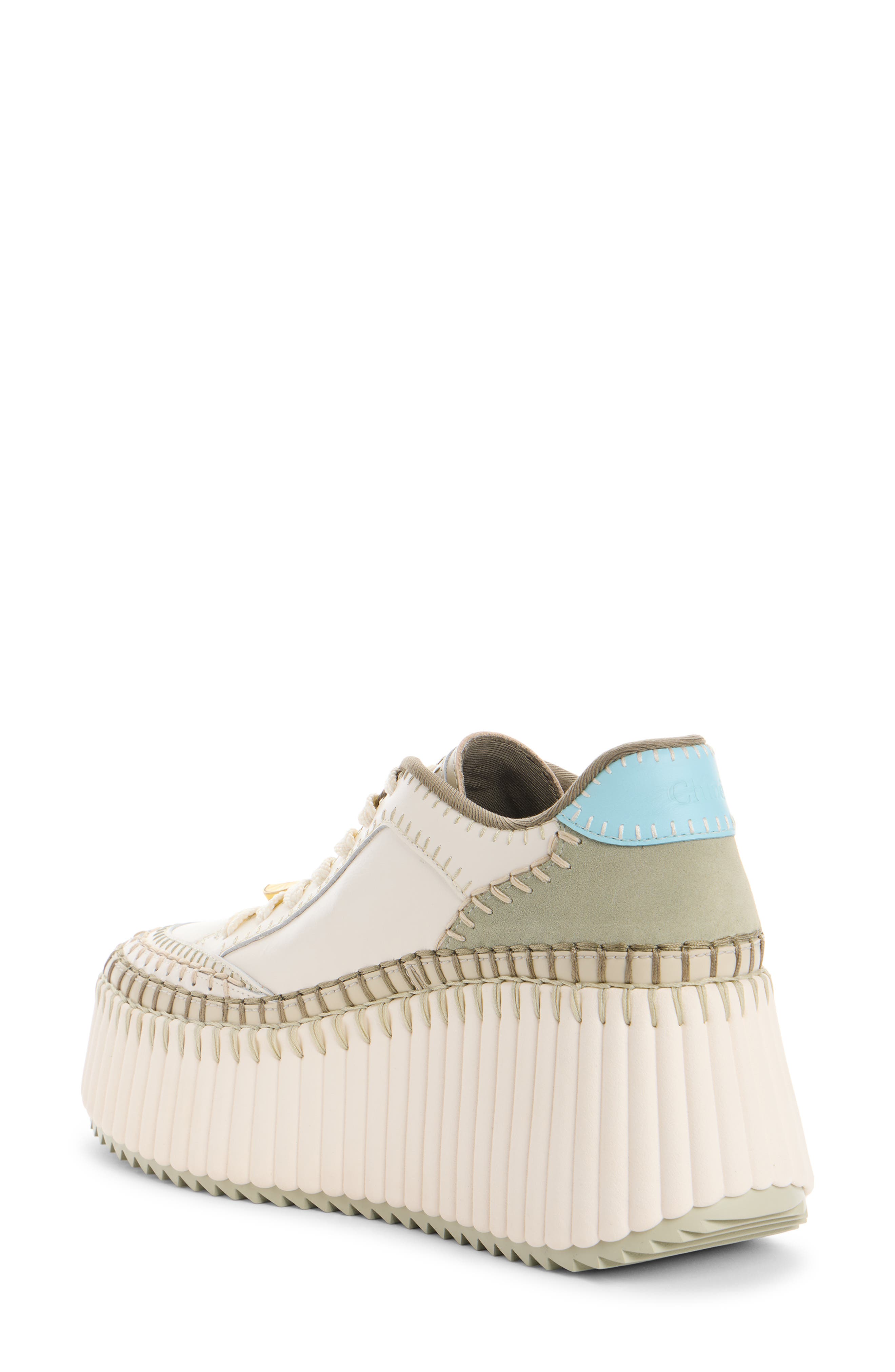 Chloé Nama Platform Wedge Sneaker, Alternate, color, Ivory Aqua Green
