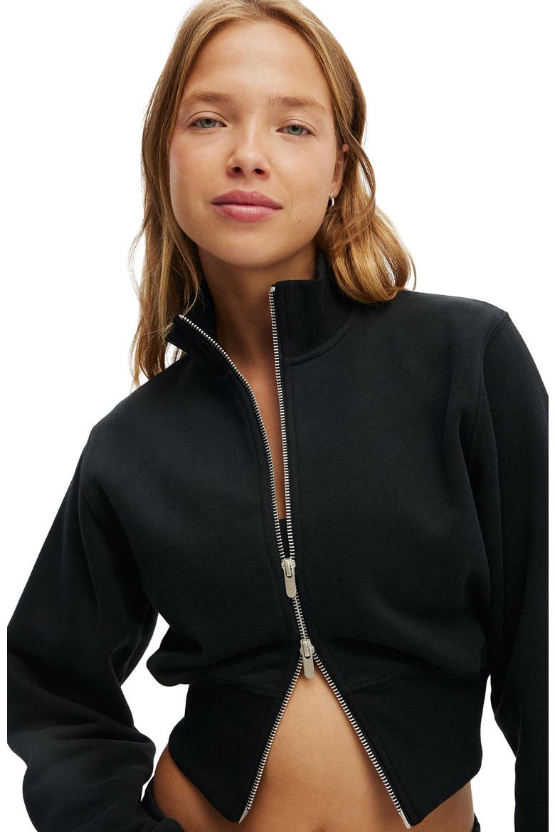 Women's Active Plush Fitted Zip Through, Alternate, color, Black