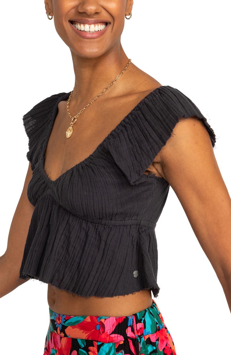 Roxy Brisa Flutter Sleeve Crop Top, Alternate, color, Phantom