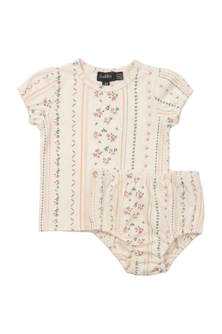 Floral Cotton Rib Short Sleeve Top and Bloomer Set, Main, color, Pink