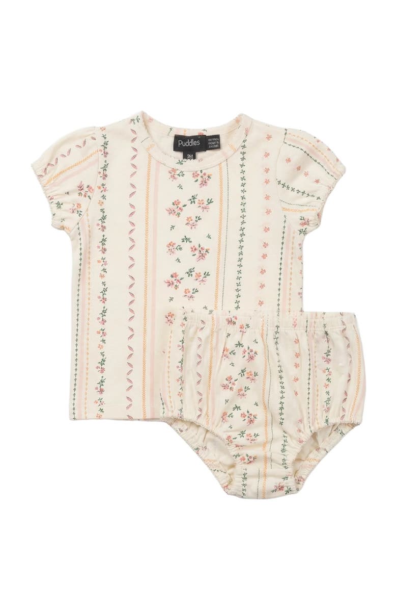 Puddles Floral Cotton Rib Short Sleeve Top and Bloomer Set, Main, color, Pink