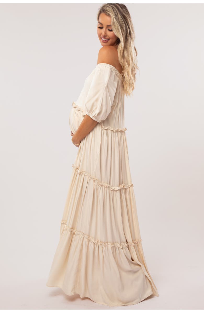 PinkBlush Off Shoulder Ruffle Tiered Maxi Dress, Alternate, color, Cream