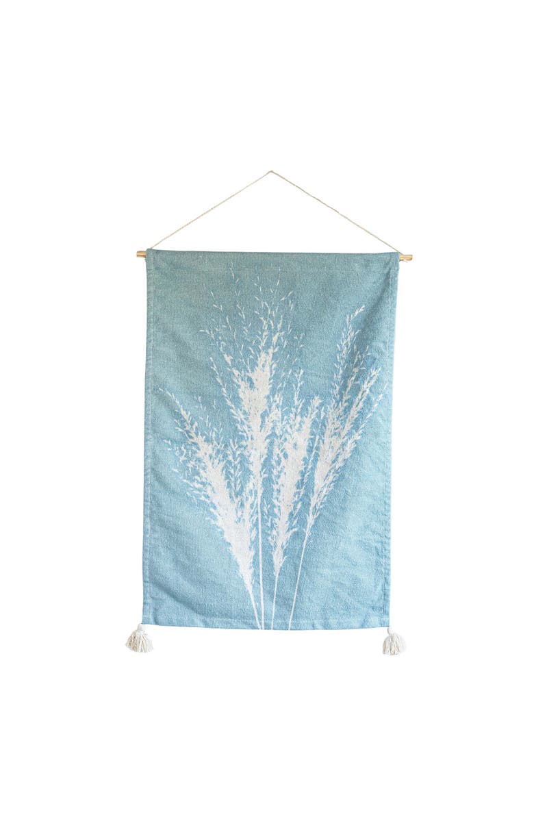 Foreside Home and Garden Pampas Grass Tapestry Blue Cotton, Main, color, Blue