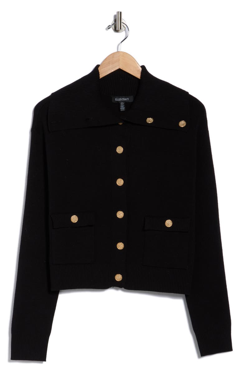 Ellen Tracy Button Front Sailor Collar Cardigan, Alternate, color, Black