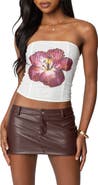 EDIKTED Wild Blossom Strapless Mesh Corset Top