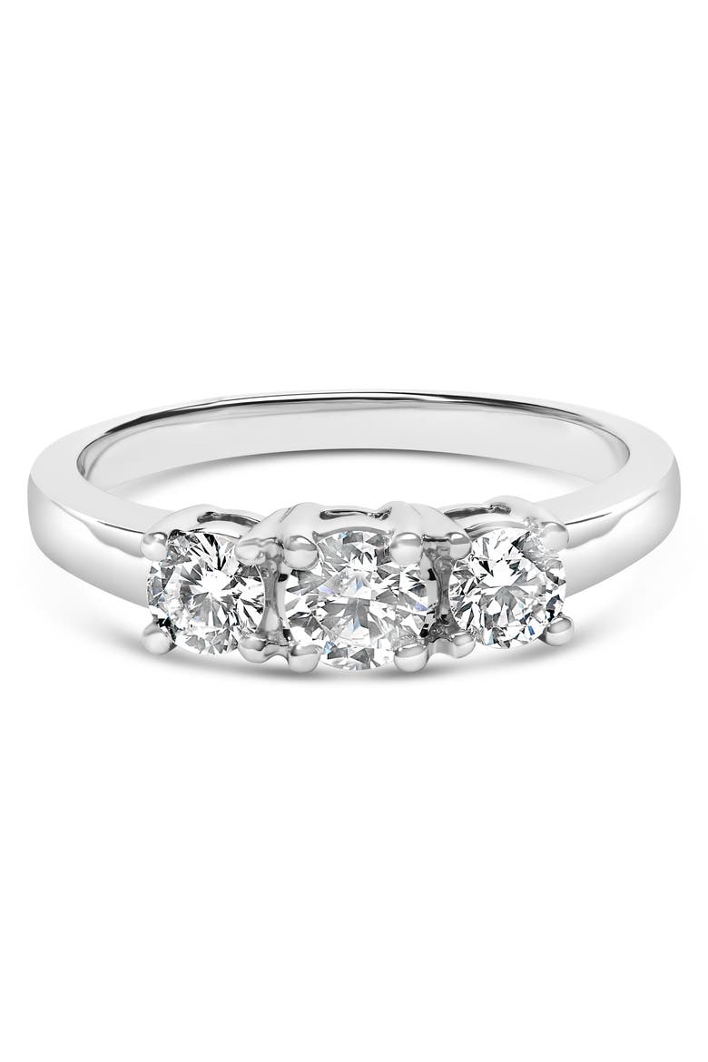 14K White Gold  3/4 Cttw Lab Grown Diamond 3 Stone Ring Band, Main, color, White