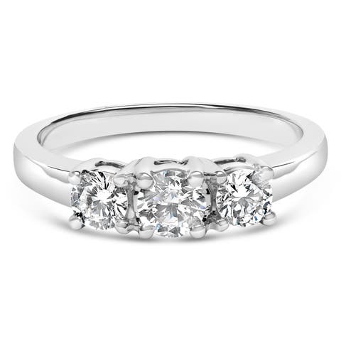 14K White Gold  3/4 Cttw Lab Grown Diamond 3 Stone Ring Band