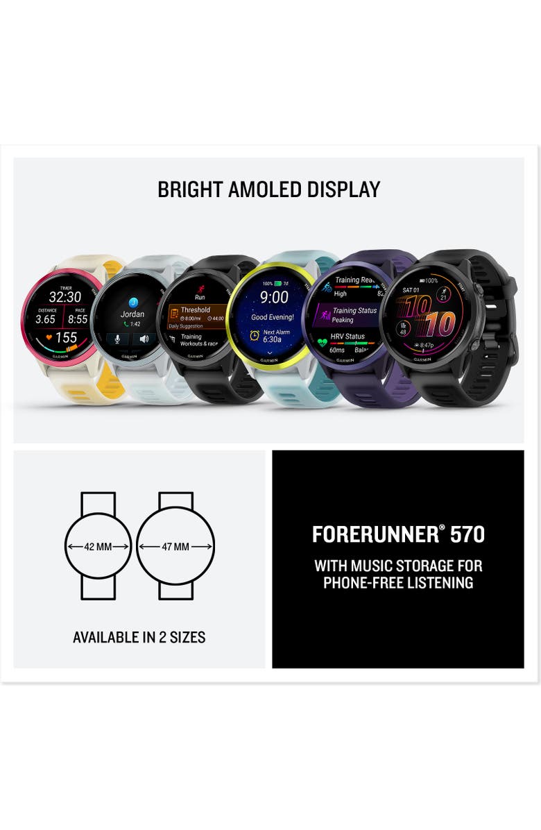 Garmin Forerunner 570 - 42MM Fitness Smartwatch, Alternate, color, Translucent Bone/Mango