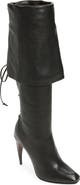 McQueen Lace-up Cuff Horn Heel Knee High Boot