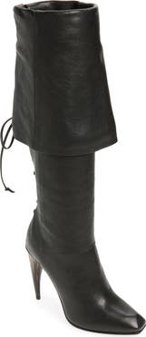McQueen Lace-up Cuff Horn Heel Knee High Boot