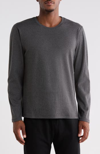 Daniel Buchler Heathered Stripe Long Sleeve T-shirt In Gray