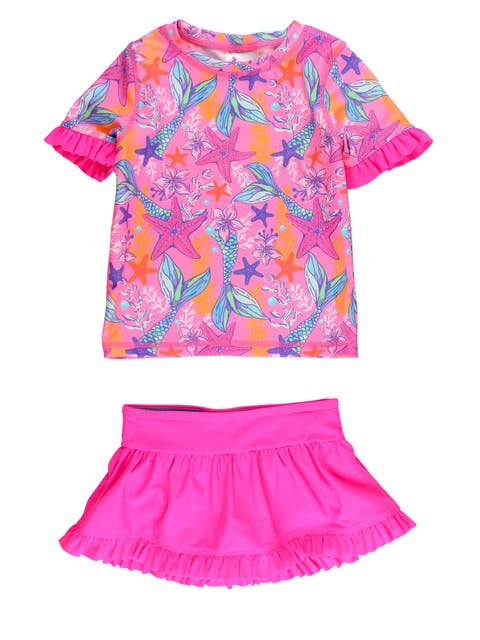 Baby Girls Short Sleeve Ruffle UPF50+ Rash Guard Skirted 2-Piece