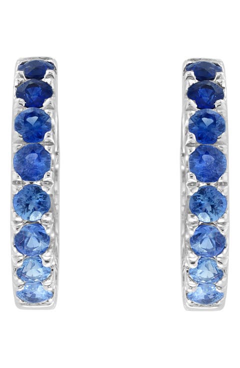 14K Gold Natural Sapphire Hoop Earrings