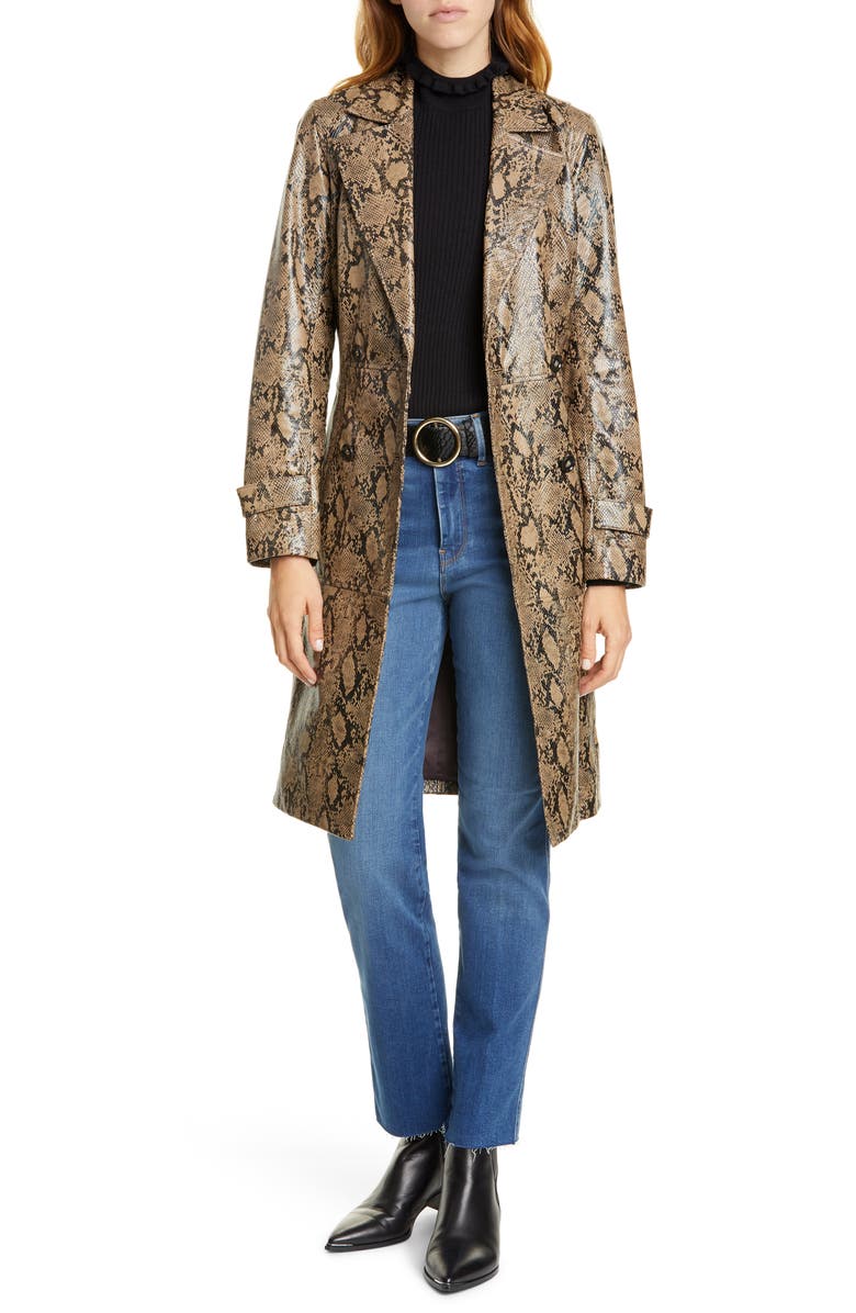 FRAME Python Embossed Leather Trench Coat, Main, color,