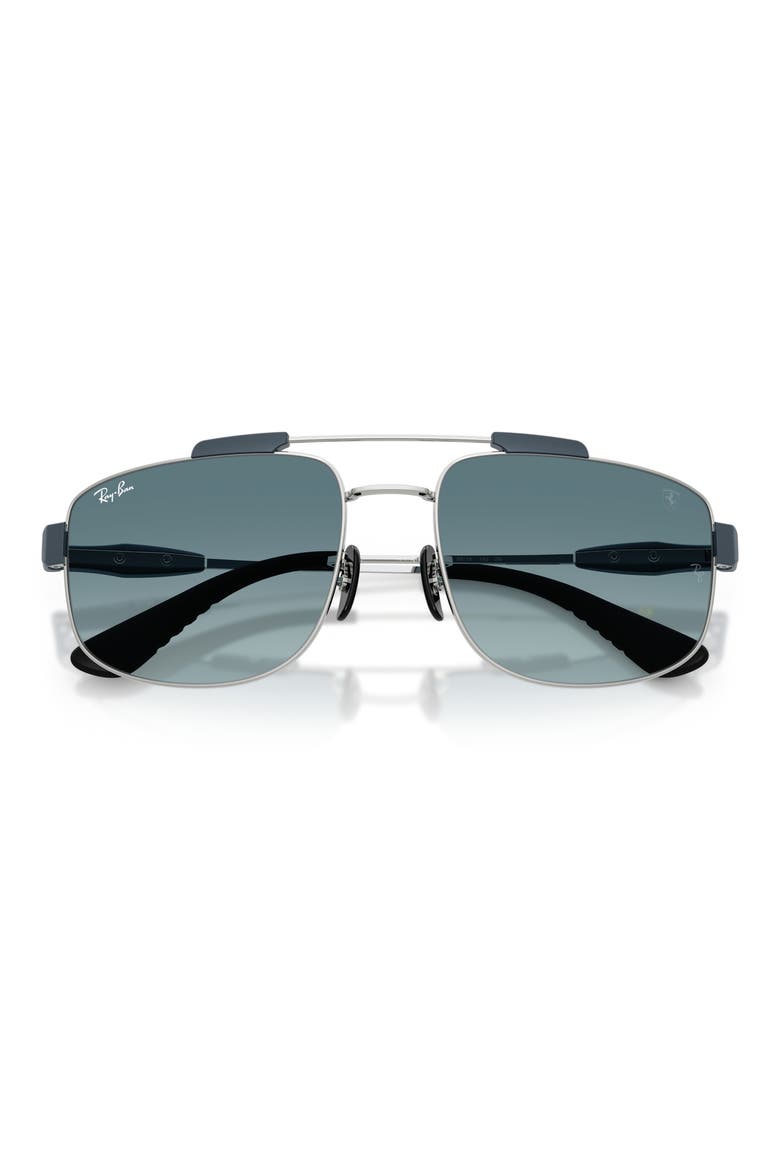 58mm Ferrari Gradient Square Sunglasses, Alternate, color, SILVER / BLUE GRADIENT GREY