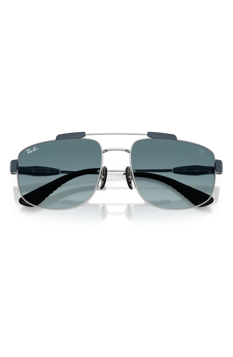 Ray-Ban 58mm Ferrari Gradient Square Sunglasses, Alternate, color, Silver / Blue Gradient Grey