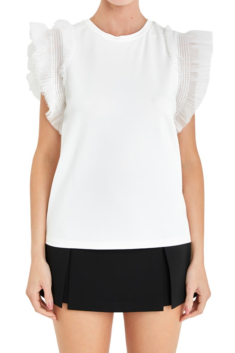 Mix Media Flutter Sleeve Knit Top, Main, color, OFF WHITE