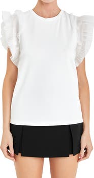 English Factory Mix Media Flutter Sleeve Knit Top