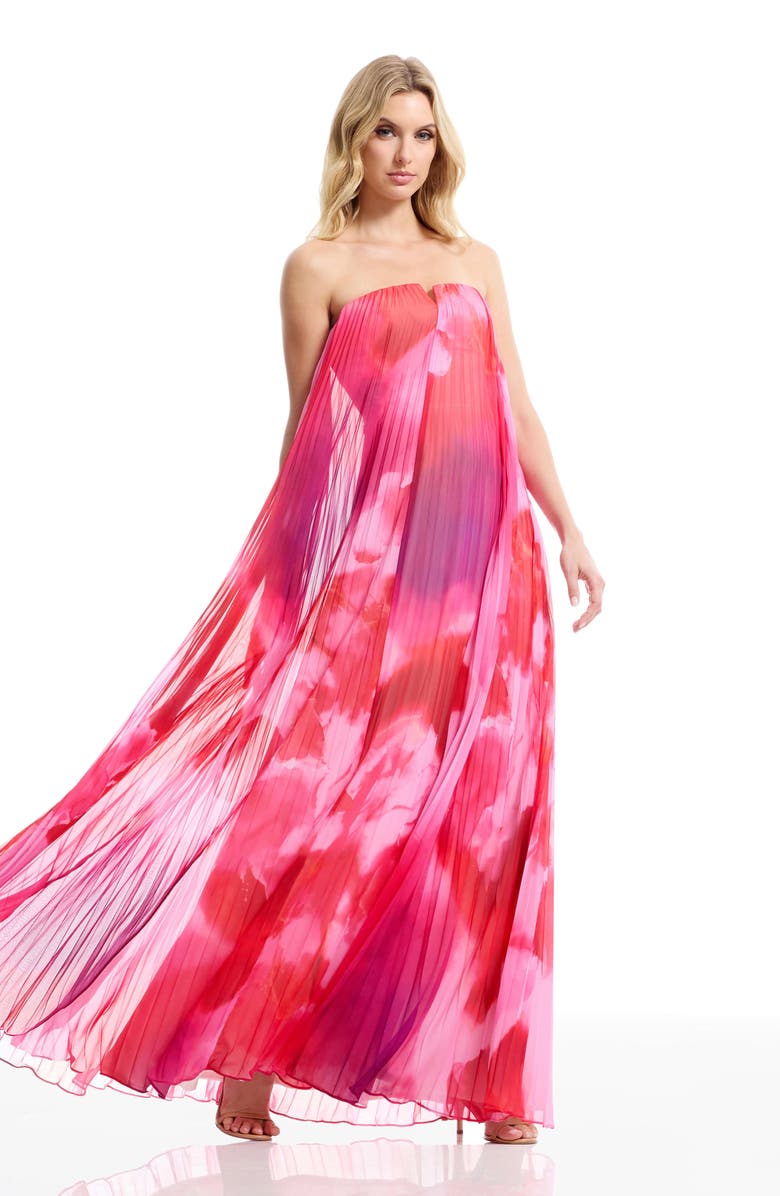 Dress the Population Kelston Strapless Chiffon Gown, Alternate, color, Blush Multi