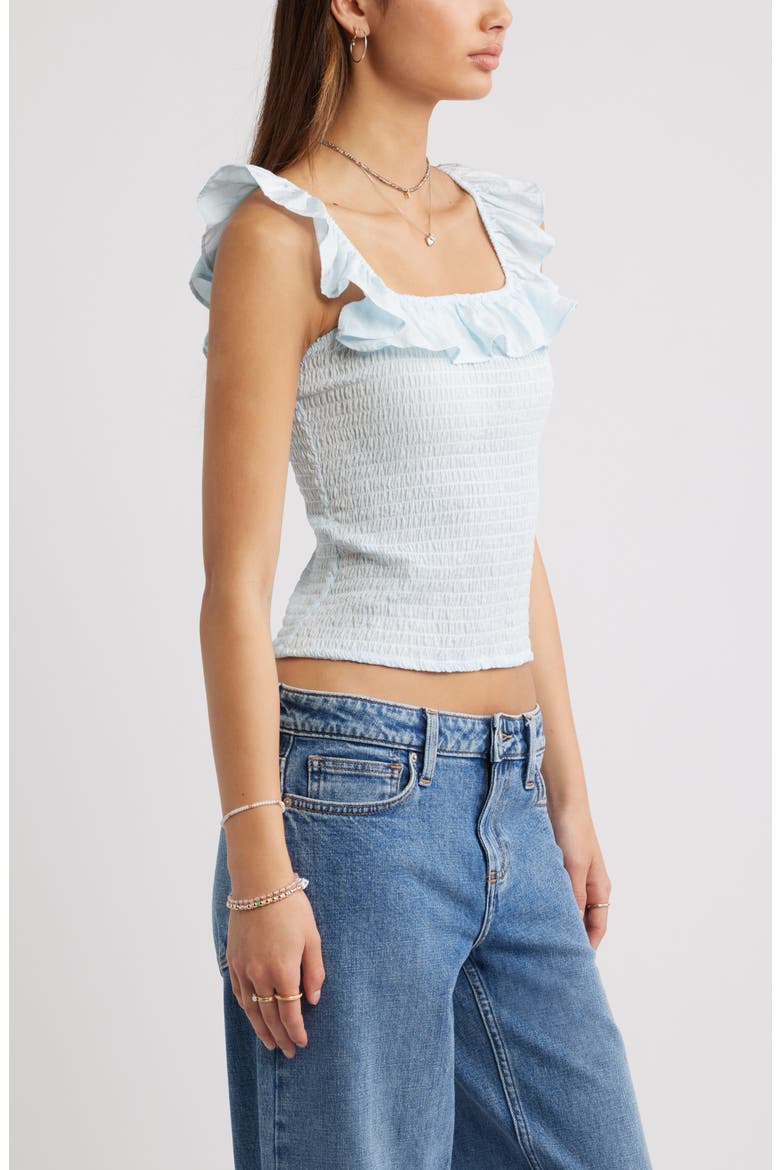 Smocked Ruffle Trim Tank, Alternate, color, BLUE BREEZE