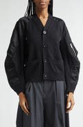 Sacai Mixed Media Knit & Nylon Twill Cardigan
