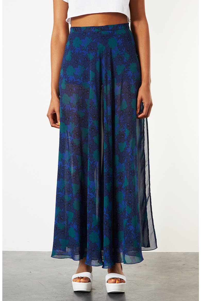 Lace Print Maxi Skirt, Main, color, BLUE MULTI