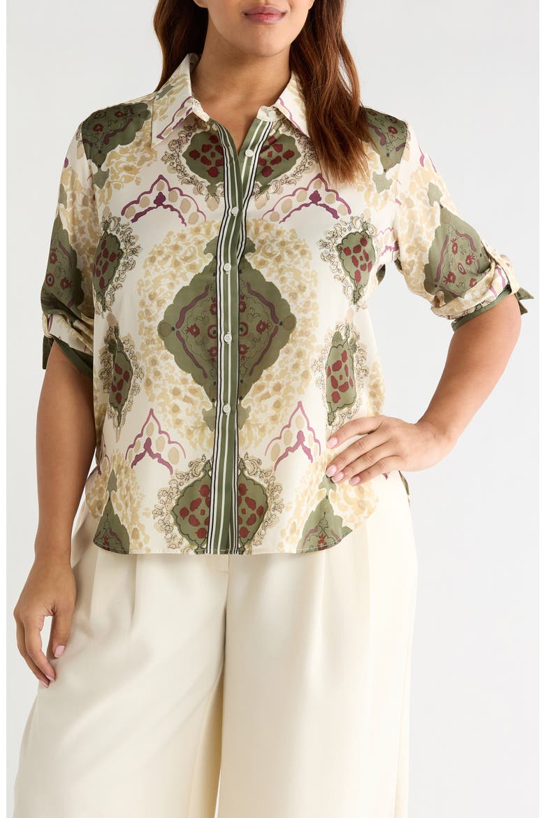 Ishani Scarf Print Button-Up Satin Shirt, Main, color, PLACED ARTFUL SCARF