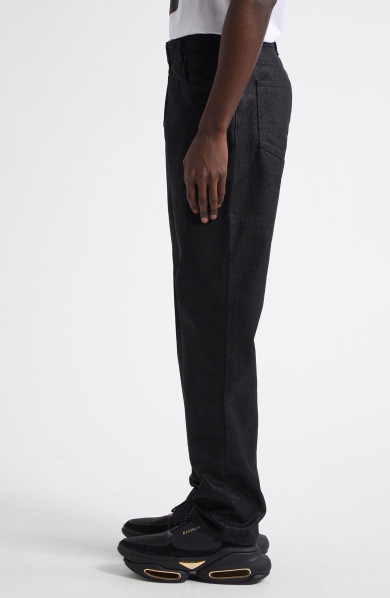 Balmain Coated Regular Fit Jeans, Alternate, color, Black