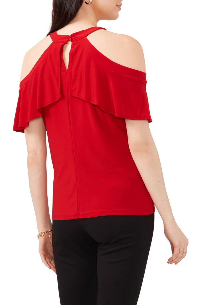 Ruffle Cold Shoulder Blouse, Alternate, color, RED