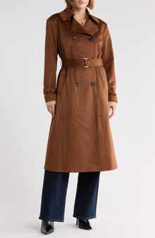 Double Breasted Faux Suede Trench Coat