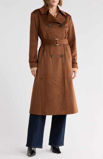 Double Breasted Faux Suede Trench Coat