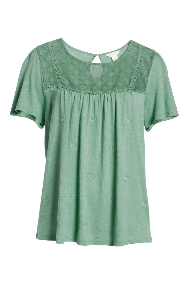 Embroidered Mesh Yoke Top, Alternate, color, GREEN WING
