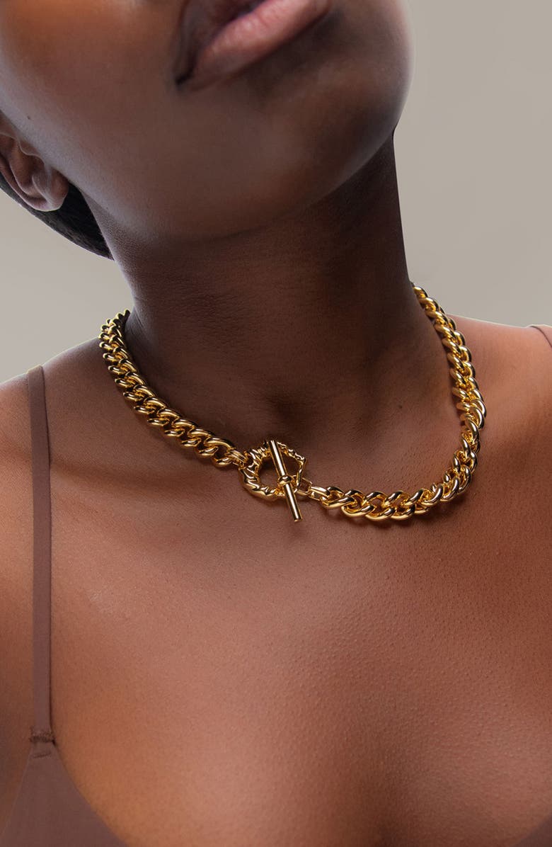YOJ Coral Curb Chain Necklace in Gold, Alternate, color, Gold