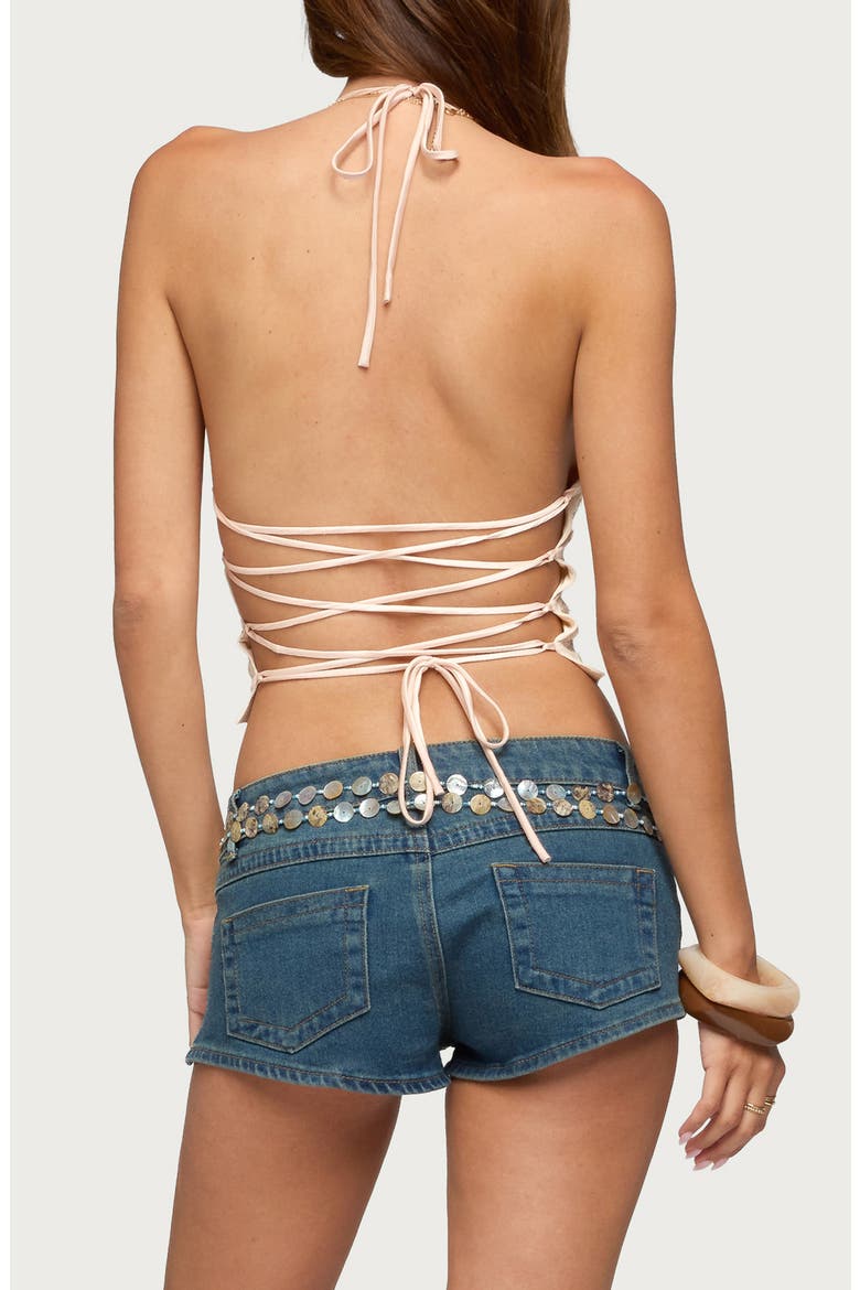 Catia Sequin Mesh Strappy Open Back Halter Top, Alternate, color, IVORY