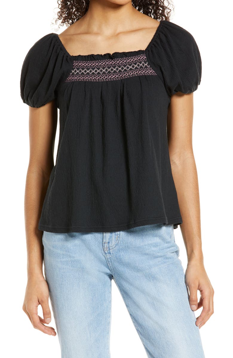 Madewell Embroidered Square Neck Top, Main, color, 