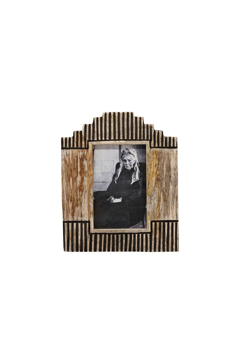 4x6 Monty Stepped Carved Natural Mango Wood Photo Picture Frame w/ Glass Pane, Main, color, Brown