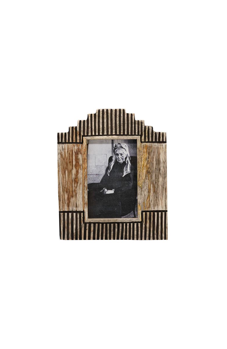 Foreside Home and Garden 4x6 Monty Stepped Carved Natural Mango Wood Photo Picture Frame w/ Glass Pane, Main, color, Brown