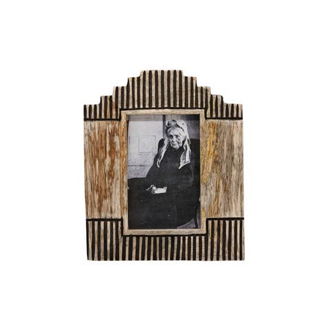 4x6 Monty Stepped Carved Natural Mango Wood Photo Picture Frame w/ Glass Pane