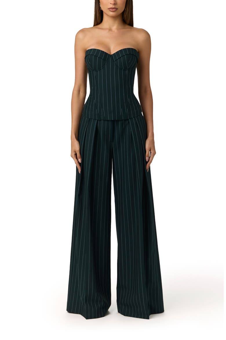 Pinstripe Strapless Bustier, Alternate, color, MIDNIGHT NAVY/ TEAL