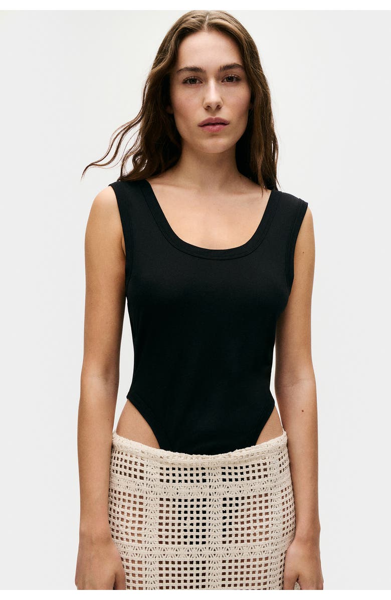 SILK LAUNDRY CUTAWAY BODYSUIT BLACK, Main, color, 