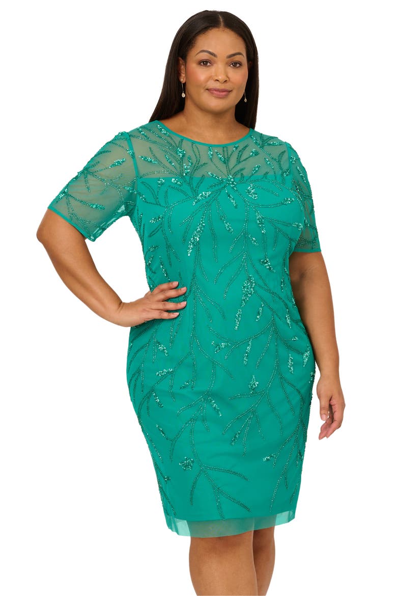 Bead Embellished Cocktail Dress, Alternate, color, EXOTIC JADE