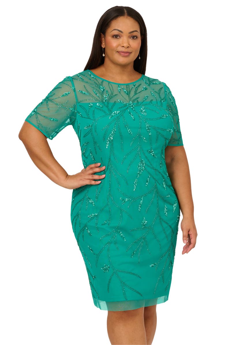 Adrianna Papell Bead Embellished Cocktail Dress, Alternate, color, Exotic Jade