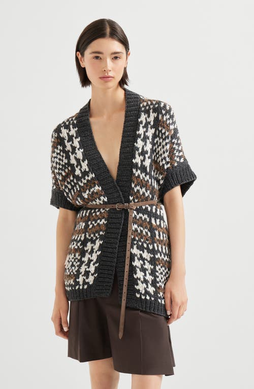 Brunello Cucinelli Houndstooth-pattern Short-sleeve Cardigan In Black