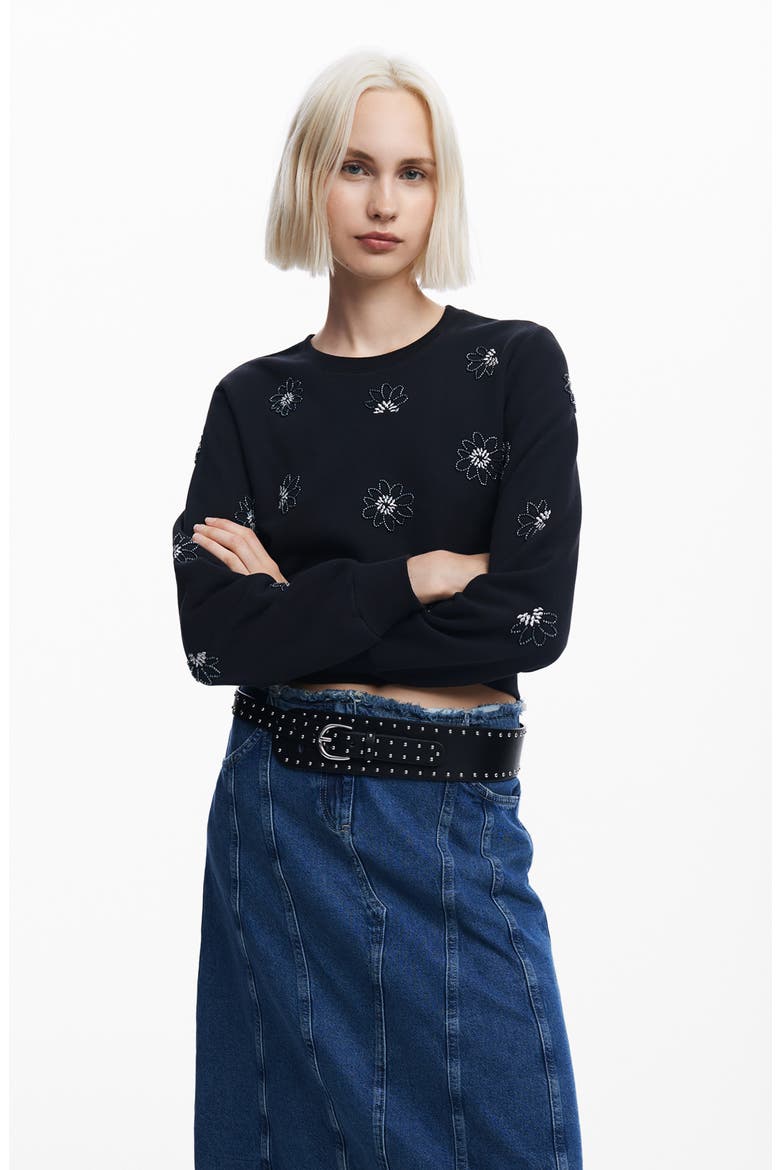 Joya Floral Embellished Sweatshirt, Alternate, color, BLACK
