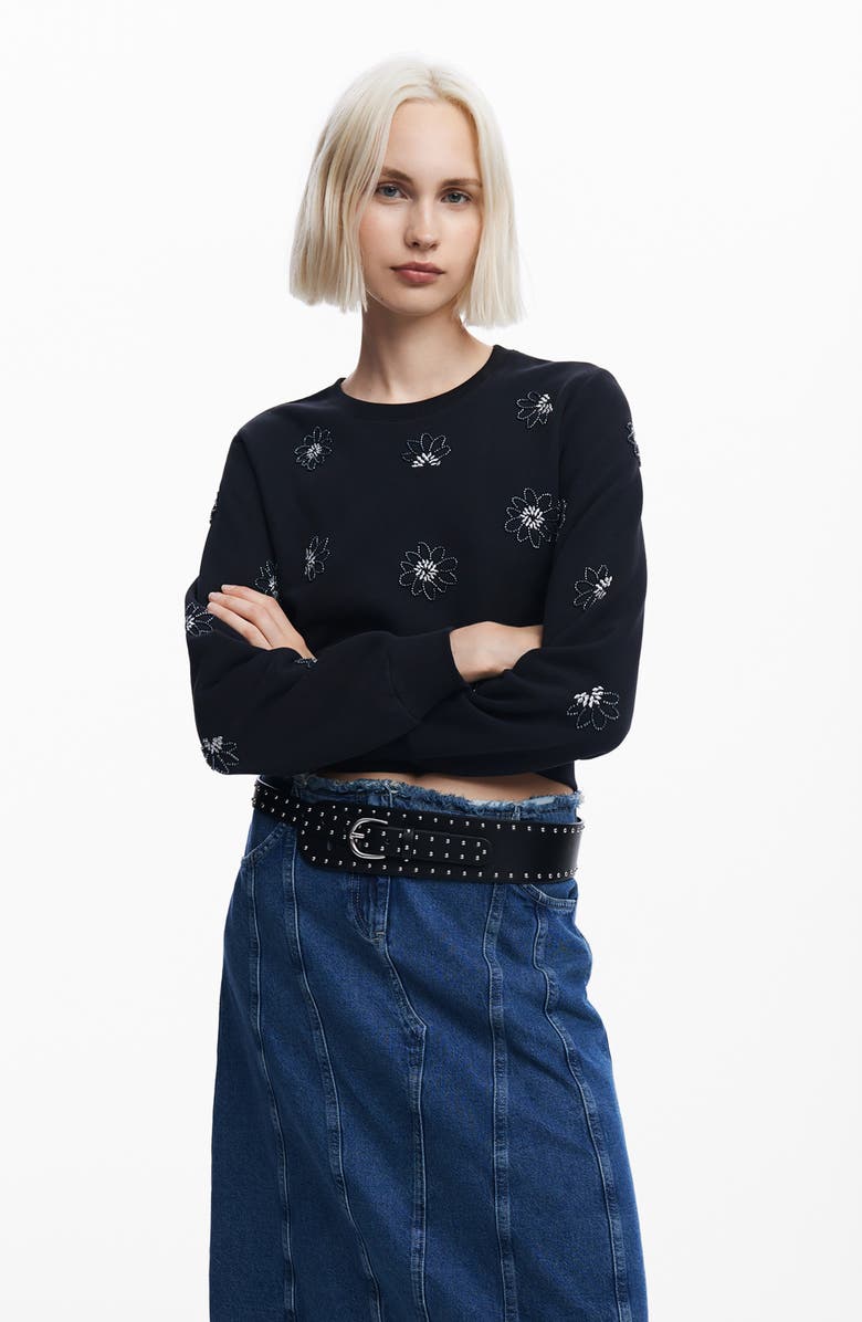 Desigual Joya Floral Embellished Sweatshirt, Alternate, color, 